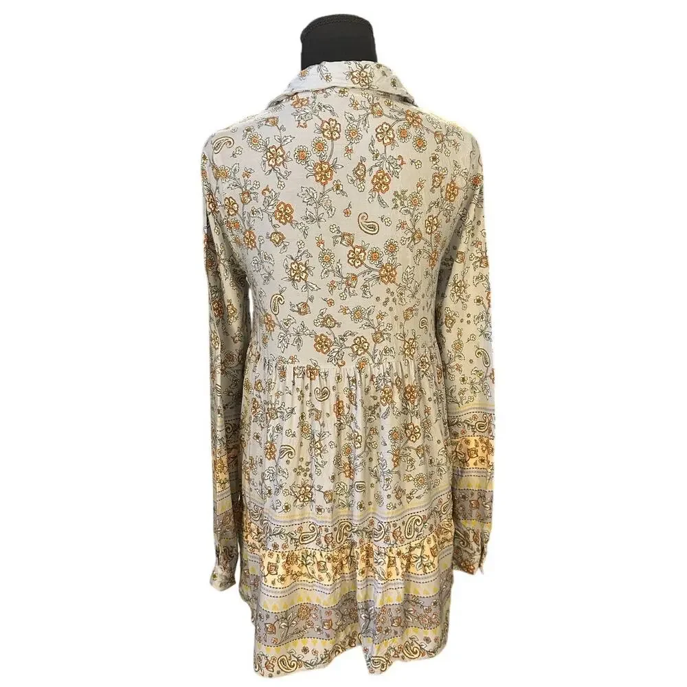 Boho Babydoll Tunic Dress Floral Cottagecore Peasant Mini Dress Size M - Picture 4 of 8